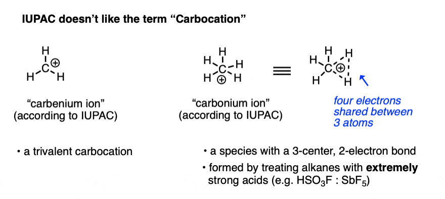 iupac definition of carbonium and carbenium ions according to which is trivalent and which pentavalent