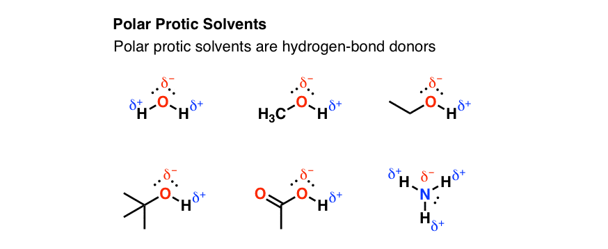 examples of polar protic solvents that are hydrogen bond donors eg water methanol ethanol