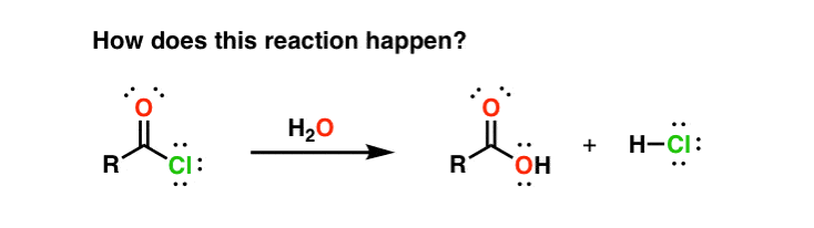 how to draw mechanism for reaction of water with acid halides