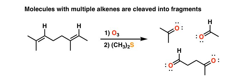 ozonolysis of molecules with multiple alkenes gives fragments example of three molecules