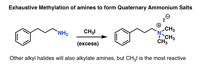 exhaustive methylation of amines gives quaternary ammonium salts