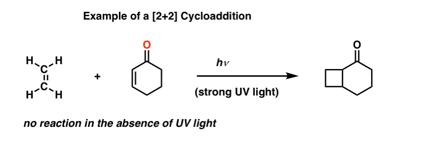 here is an example of a 2 + 2 cycloaddition between an alkene and an enone there is no reaction without strong uv light