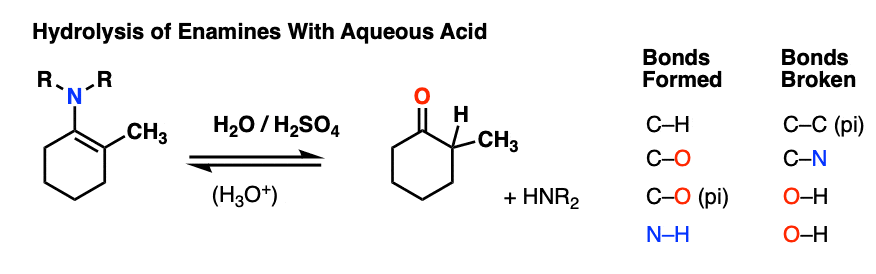 scheme-for-showing-hydrolysis-of-enamines-with-aqueous-acid.