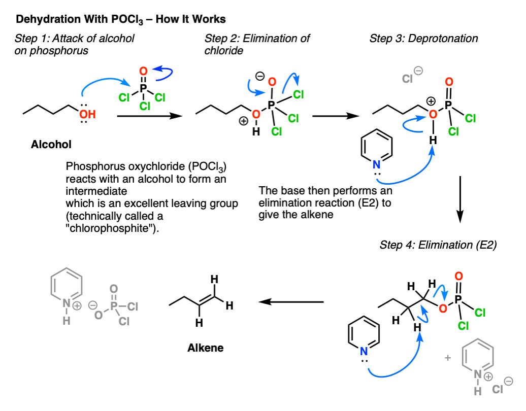 mechanism for reaction of alcohols with pocl3 in the presence of pyridine to give alkene generally gives zaitsev product-1
