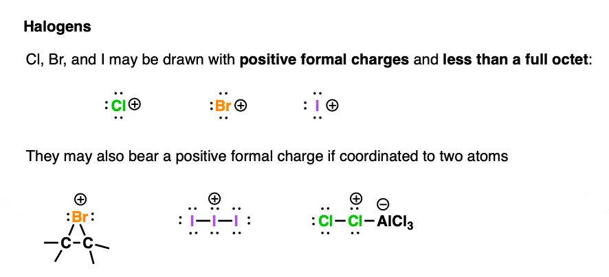 calculating formal charge on halogen atoms can be positively charged