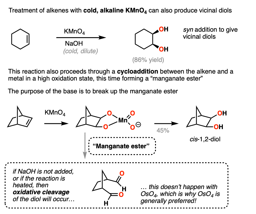 comparing the dihydroxylation of alkenes using KMno4 vs OsO4 both are syn additions