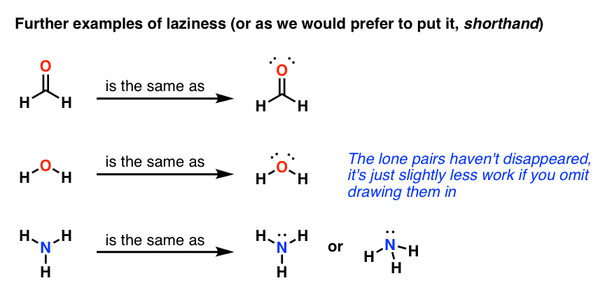 lewis structures where lone pairs are implied dont draw in lewis pairs hidden lone pairs eg formaldehyde water nh3 even though lone pairs not drawn they are still there