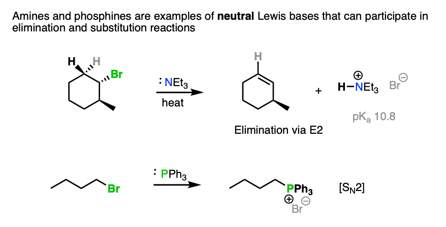 triethylamine and triphenylphospine are examples of neutral species that are good nucleophiles bases