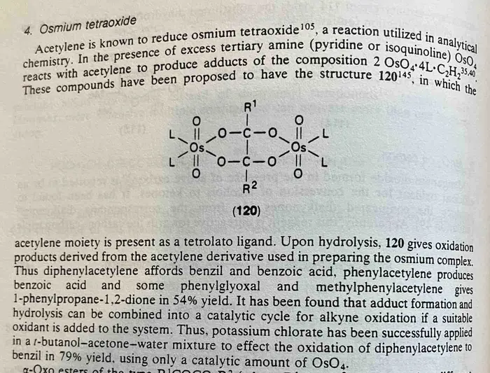 osmium tetraoxide oxidation of acetylene followed by oxidation gives diketones from patai