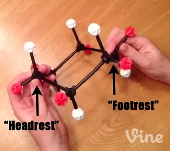 model of cyclohexane with axial and equatorial groups and headrest and footrest