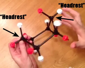 annotated boat cyclohexane with axial and equatorial groups noted two headrests
