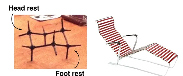 image of cyclohexane chair with head rest and foot rest side by side with deck chair