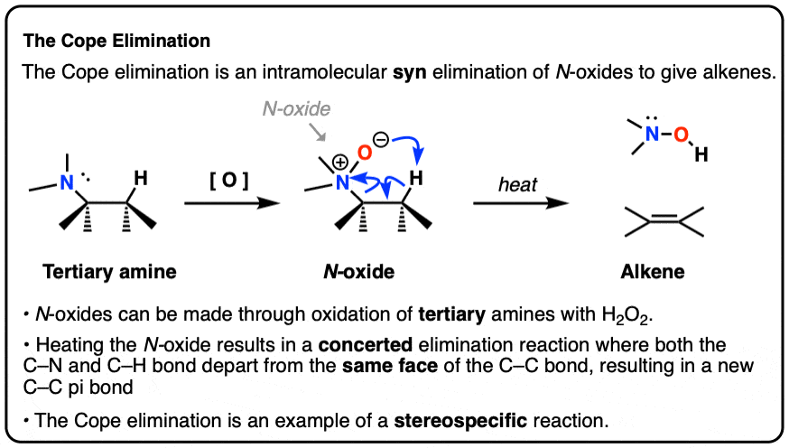 cope elimination is a concerted syn elimination of n oxides to give alkenes
