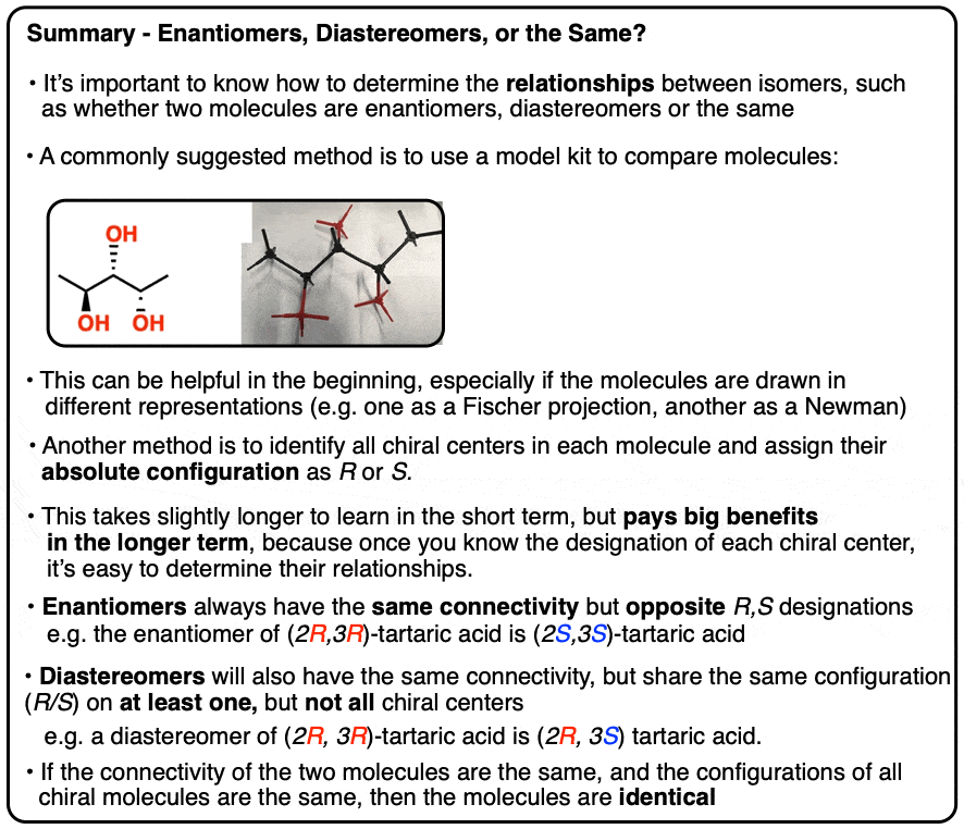 0 summary enantiomers diastereomers or the same two methods for solving problems