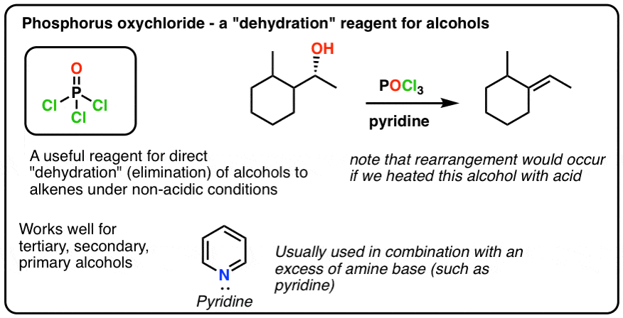 phosphorus oxychloride pocl3 is a dehydration reagent for alcohols leads to formation of alkenes when pyridine is added