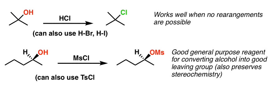 converting alcohols to alkyl chlorides works ok when rearrangements are not possible but when they are it is better to use a different strategy like converting to sulfonate mesylate