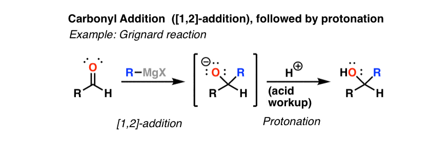 example of 1 2 addition followed by protonation example grignard reaction