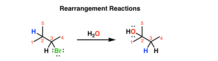 example of rearrangement reactionof an alkyl bromide with hydride shift and substitution