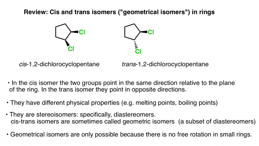 geometrical isomers cis and trans in rings 1 2 dichlorocyclopentane