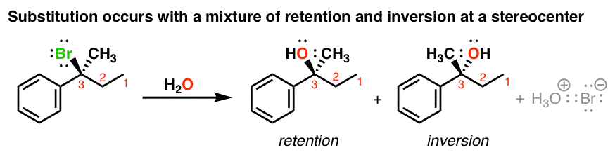 sn1 reaction substitution proceeds with mix of retention and inversion racemization