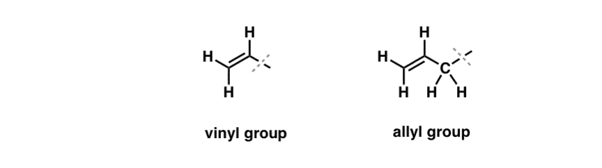 vinyl group vs allyl group vinyl is sp2 carbon allyl is sp3 carbon