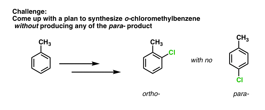 practice problem sulfonation blocking group strategy to give ortho chlorotoluene with no para