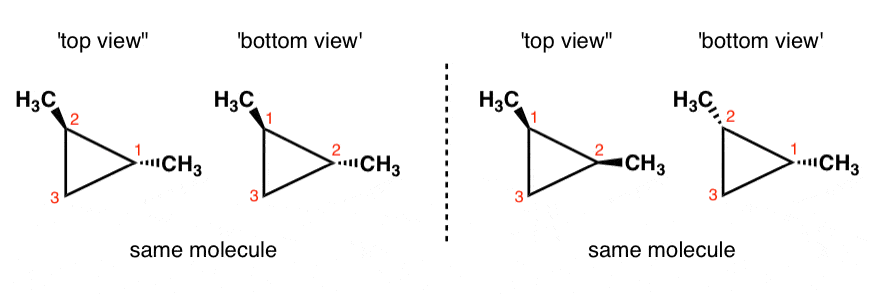 same-molecule-looked-at-from-top-and-bottom-sides-1-2-dimethylcyclopropane