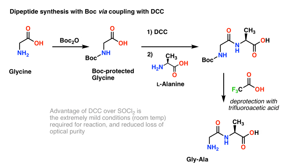 synteza dipeptydu z boc poprzez sprzęganie z odczynnikiem sprzęgającym dcc