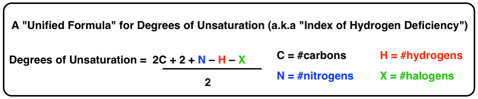 فرمول یکپارچه برای درجات شاخص غیراشباع کمبود هیدروژن از جمله هالوژن های هیدروژن نیتروژن کربن