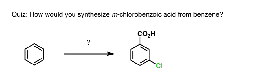 quiz synthesis of m chlrobenzoic acid from benzene