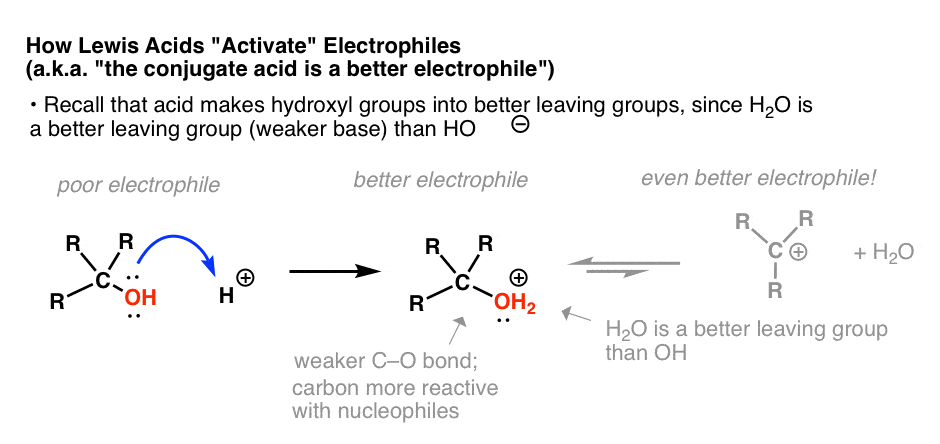 lewis acids activate electrophiles the conjugate acid is a better electrophile