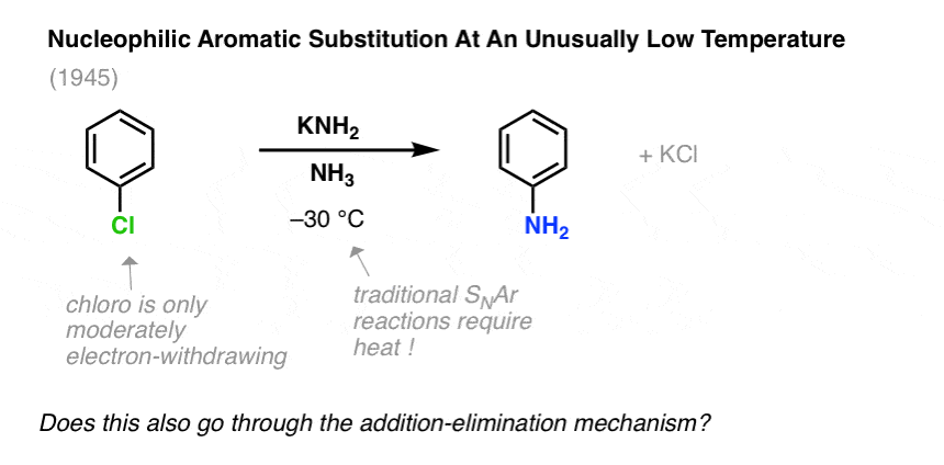 nucleophilic aromatic substitution of chlorobenzene at an unusually low temperature knh2 nh3