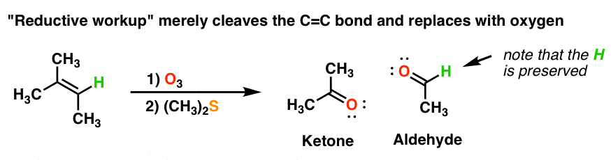 reductive workup in ozonolysis means c=c bond breaks and two new c=o bonds form