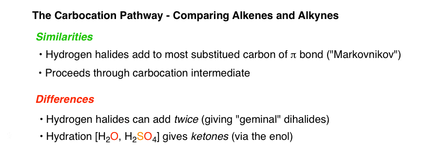مقایسه کربوکاتیون پارت وی آلکین در مقابل آلکن hcl hbr hi افزودن به آلکین می تواند دو بار اتفاق بیفتد که هالیدهای جمینکال بدهد.