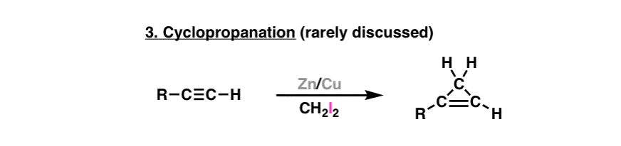 cyclopropanation of alkynes with zinc copper couple and diiodomethane ch2 gives cyclopropene