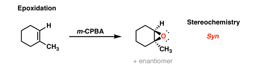 epoxidation of alkenes with peroxyacid like mcpba gives epoxide with syn stereochemistry