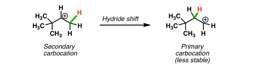 secondary carbocation rearrangement to tertiary carbocation via alkyl shift