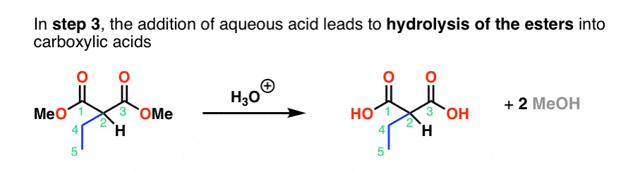 مرحله 3 سنتز استر مالونیک هیدرولیز اسیدی استر با اسید آبی