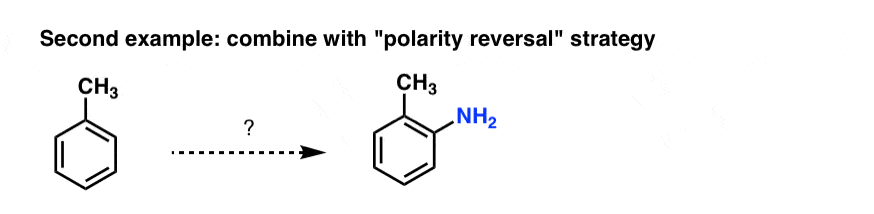 combining sulfonyl blocking groups with polarity reversal eg creation of ortho toluidine