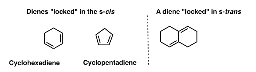 برخی از دی‌ن‌ها در ترکیب s cis مانند سیکلوهگزادین و سیکلوپنتادین و برخی از دی‌ن‌ها در ترانس s قفل شده‌اند.