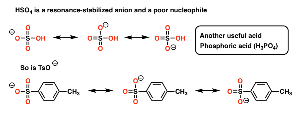 tsoh and hso4 are resonance stabilized anions and poor nucleophiles