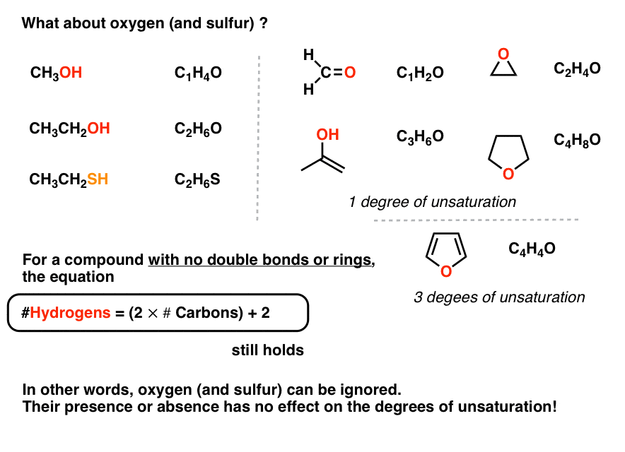 what is effect of oxygen and sulfur on index of hydrogen deficiency formula they have no effect on degrees of unsaturation