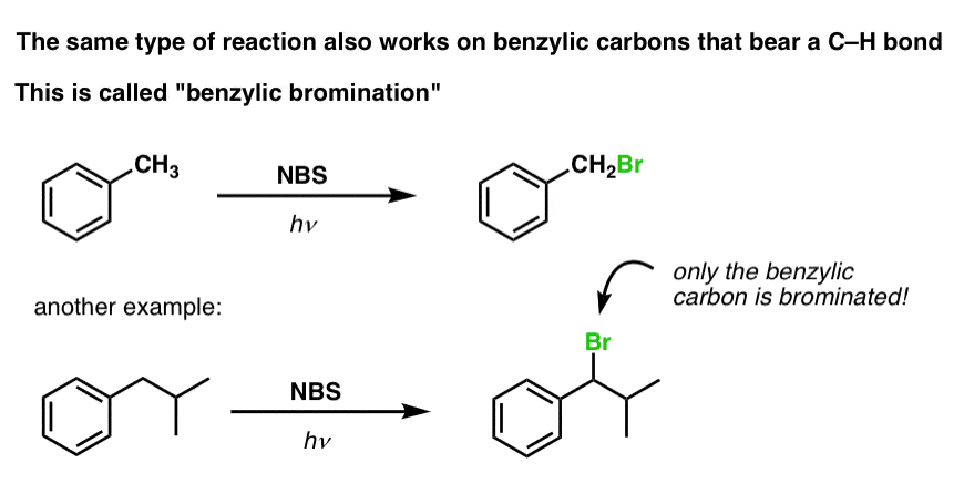 benzylic bromination can be performed on benzylic position nbs and light hb only benzylic position is brominated