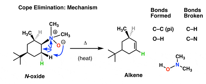 mechanism of the cope elimination showing example of substituted cyclohexane
