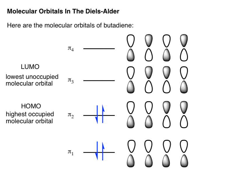 molecular orbitals of butadiene showing homo and lumo orbitals