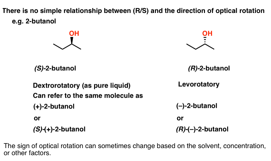 no-simple-relationship-between-r-s-and-direction-of-optical-rotation-eg-2-butanol