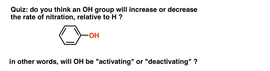 trick question what is effect of oh on rate of electrophilic aromatic substitution relative to H - will oh be activating or deactivating