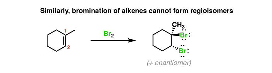bromination of alkenes is stereoselective but not regioselective