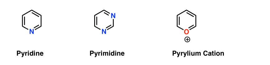 examples of aromatic six membered rings pyridine pyrimidine pyrylium cation
