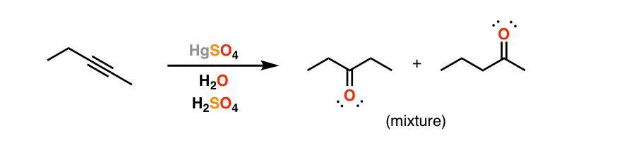 if both ends of alkyne are equally substituted hydroboration or oxymercuration of alkyne gives mixtures of products